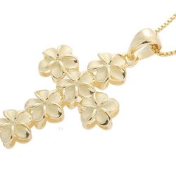 Sterling Silver Yellow Gold Rhodium Plated 8mm Plumeria Cross Pendant (Chain Sold Separately)