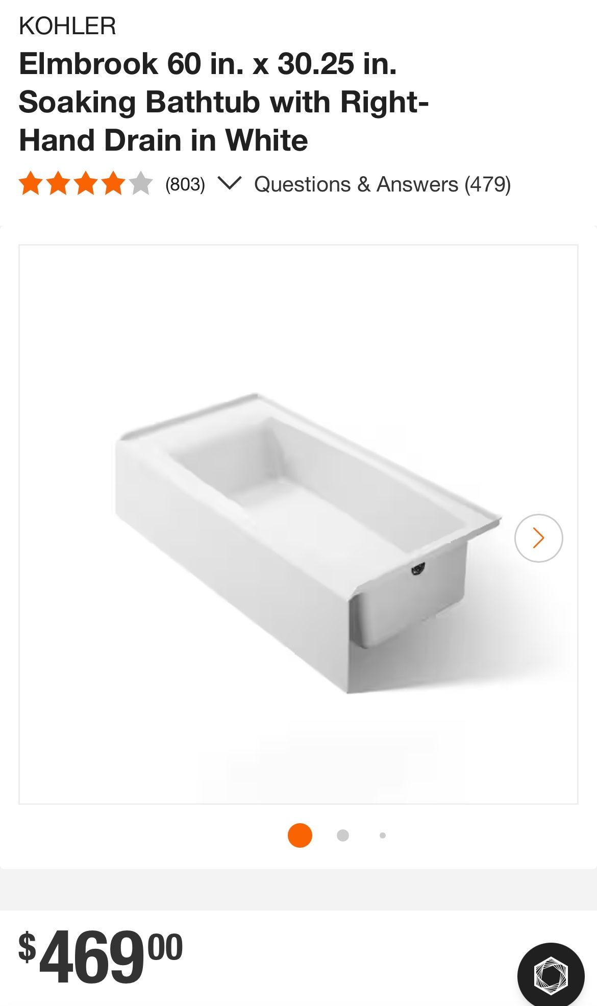 Elmbrook 60 in. x 30.25 in. Soaking Bathtub with Right-Hand Drain in White