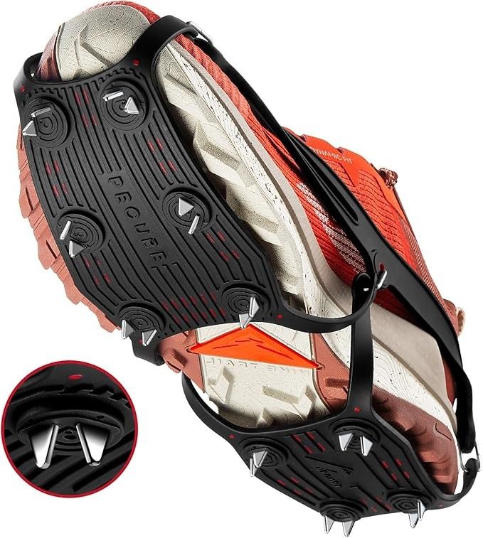 Ice Cleats for Shoes and Boots Men Women Trail Running 20 Stainless Steel Spikes Anti-Slip Footwear Traction Cleats Snow Grips Crampons for Hiking Ice