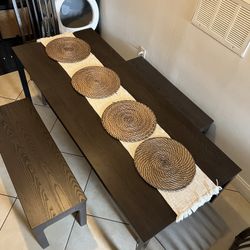 IKEA Extendable Dining Table + 2 Chairs + Bench, Dark Wood, Good Condition