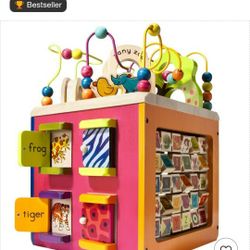 🏆Best Seller! ZANY ZOO 🐒🦒Wooden Educational Activity Cube with Animals, Spinning Alphabets, Peek-a-boo doors,