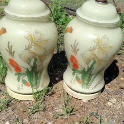 Vintage Asian Glass Lamps Ginger Jar. Pair 