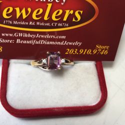 10 Kt Real Gold , Amethyst ( February Gem ) Ring