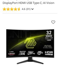 MSI MAG 325CQF 31.5" 2K WQHD (2560 x 1440) 180Hz Curved Screen Gaming Monitor