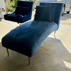 Blue Velvet Office Chair And Chaise 