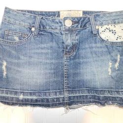 American Rag Cie Skirt Juniors 0 Denim Stretch Distressed Mini Skirt