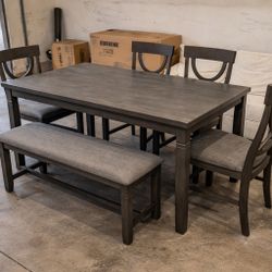 Dining Table Set Seats 6 Chairs & Bench New Furniture