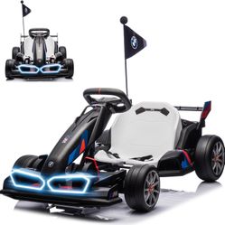 Licensed BMW Electric Go Kart for Kids, 24V Electric Drift Kart Car with Adjustable Seat, 7.5 MPH Battery Powered Crazy Cart for Kids, 400