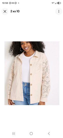 Maurices Eyelet Embroidered Shirt Jacket Cream XXL NWT