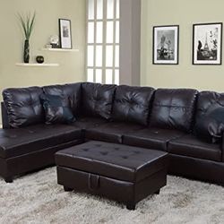 New Espresso Leather Sectional And Ottoman 