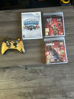 Retro Gaming Lot - Special Edition Chrome Gold Xbox 360 Controller + 3 Games (PS3 / Wii)