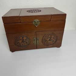 Old VTG Chinese Carved SOLID Wood Accordion Jewelry Box