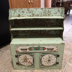  Vintage Wolverine Child’s Tin Litho Kitchen Cabinet / Hutch