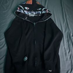 Black double hood bape zip up 