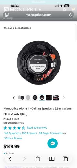 Alpha In-Ceiling Speakers 6.5in Carbon Fiber 2-Way with 15° Angled Drivers (pair)