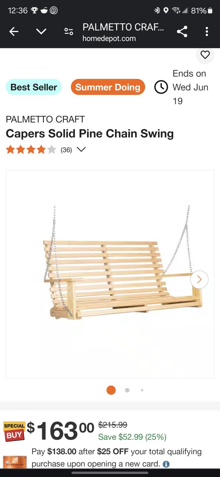 Wooden Swing ,new In Box