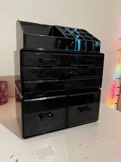 Black Plastic Makeup Organizer with Drawers