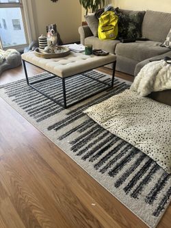 Black white Striped Area Rug 8x10