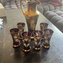 Rococo Pitcher And 6 Glass Set 
