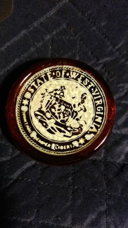 State Of West Virginia Paperweight Amber Glass 3"