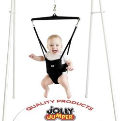 Jolly Jumper *Clásico* (negro) con soporte: el ejercitador original para bebés y su alternativa a los centros de actividades y los gorilas para bebés.