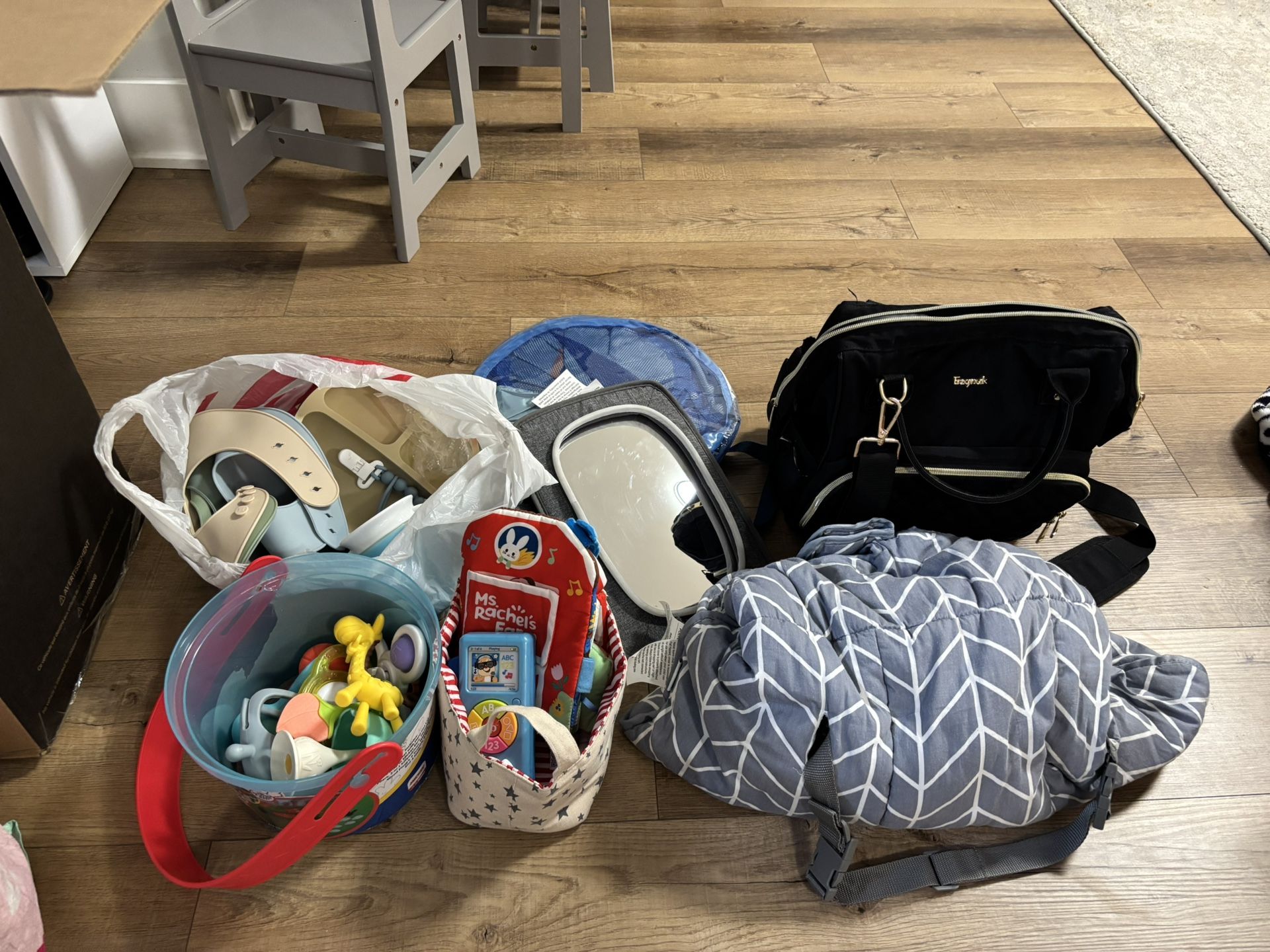 Baby Items (diaper Bag, Pool Float, Car Mirror, Shopping Cart Cover, Toys)