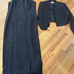 Black beaded jacket and dress set size 12 petite 
