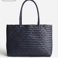 Madewell Handwoven Leather Tote in Midnight Blue