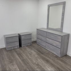 Dresser Whit Mirror And 2 Nightstands - Cómoda Con Espejo Y 2 Mesitas De Noche 