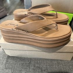 FREE PEOPLE Women's Haven Brown Leather Wedge Sandals 