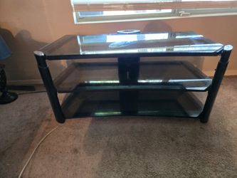 3-Tier Glass TV Stand – Black Metal Frame