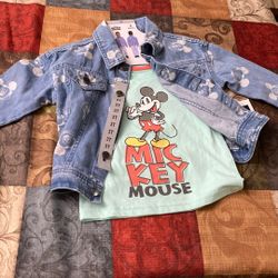 Boys Disney Mickey Mouse 2 Pieces Jean Top With Shirt New 