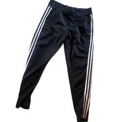 women's adidas climalite pants track black and white Striped Training Joggers S 