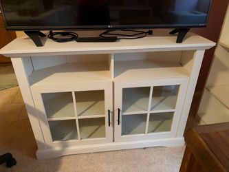 White Wood TV Stand with Glass Door Cabinet