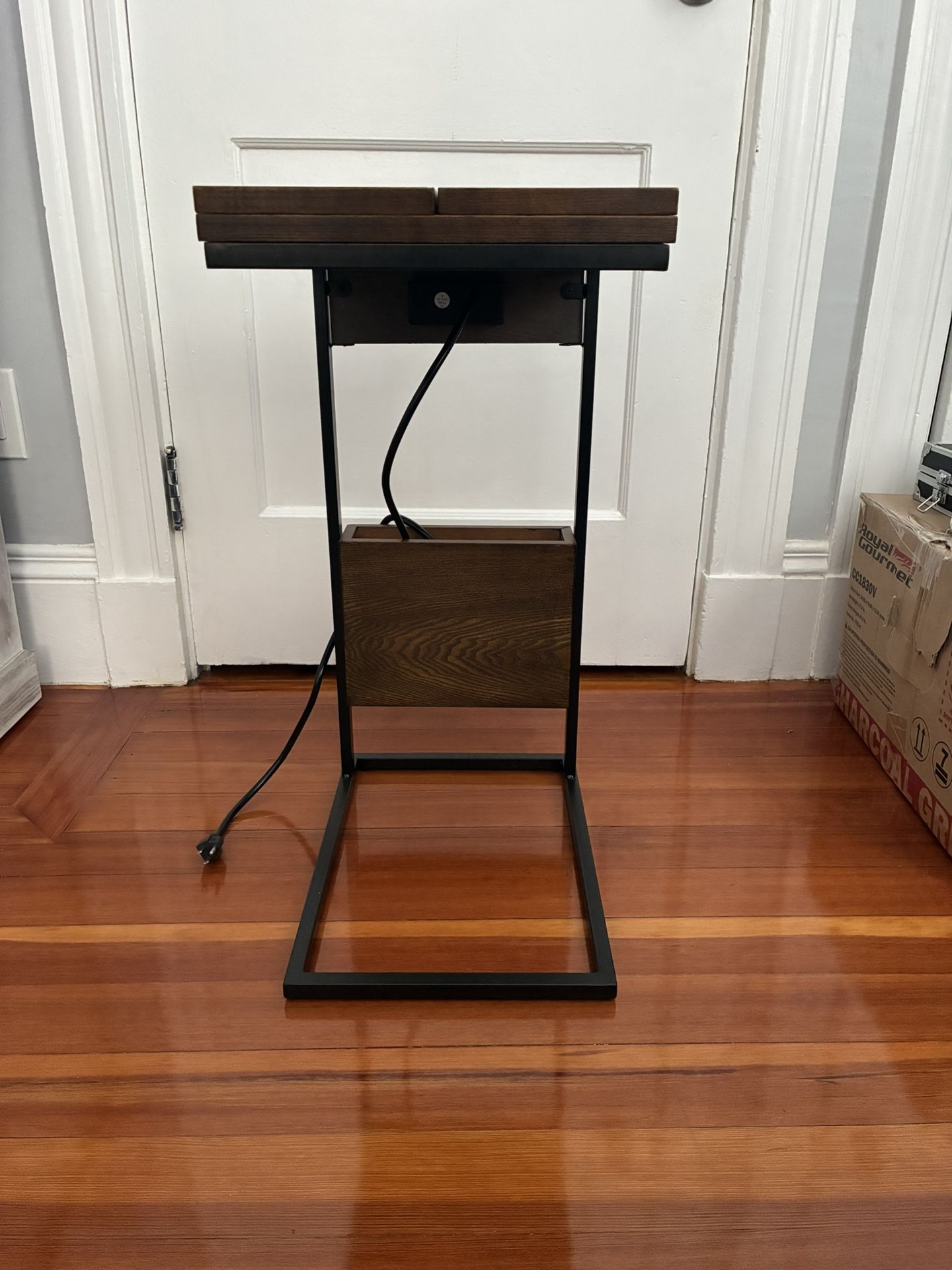 Foldable End Table w/ Electric Socket And Storage Pocket