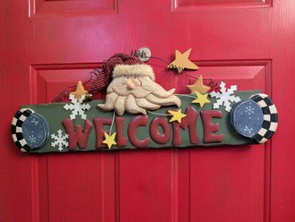 2 Ft Wide Santa Claus Welcome Sign Wood Metal Farmhouse