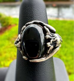 Jewelry .925 sterling silver mermaid woman black onyx 7CT Ring size 7.00