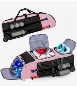 GOBUROS Pink Rolling Baseball/Softball Equipment Bag