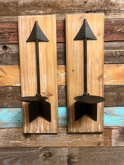 Arrow Wood & Metal Wall Sconces Set