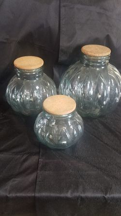 Vintage green glass apothecary jars