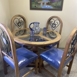 New Wood & Wrought Iron Kitchen Table 4 Chairs Artisan Made Mexico 
