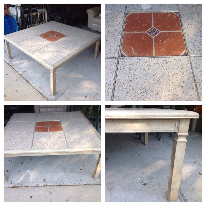 Patio table with tile inlay