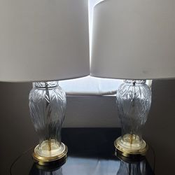 Pair of Lamps Crystal w Gold Trim