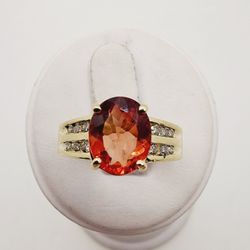 14k Gold Red Labradorite And Diamond Ring