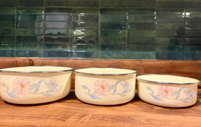 Floral Enamel Nesting Bowls Set of 3