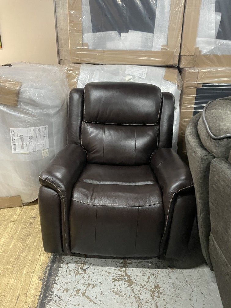 Dark Brown Leather Power Recliner Rocker Chair