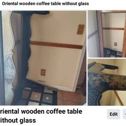 Wooden Oriental Coffee Table Without Glass Top 