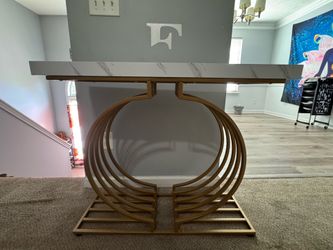Luxury Gold Console Table with Faux Marble Top | Entryway/Sofa Table