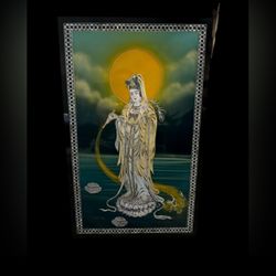 Japanese  wall art mother of pearl inlay black lacquer handcrafted 19x31 