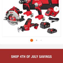 Milwaukee Combo 4 Tools 2 Batteries 1 Charger M18